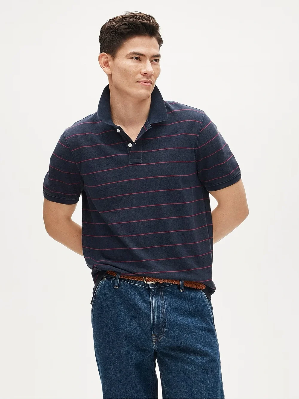 J. CREW Slim washed piqué polo shirt in stripe Size M NWT $89.50 CR766
